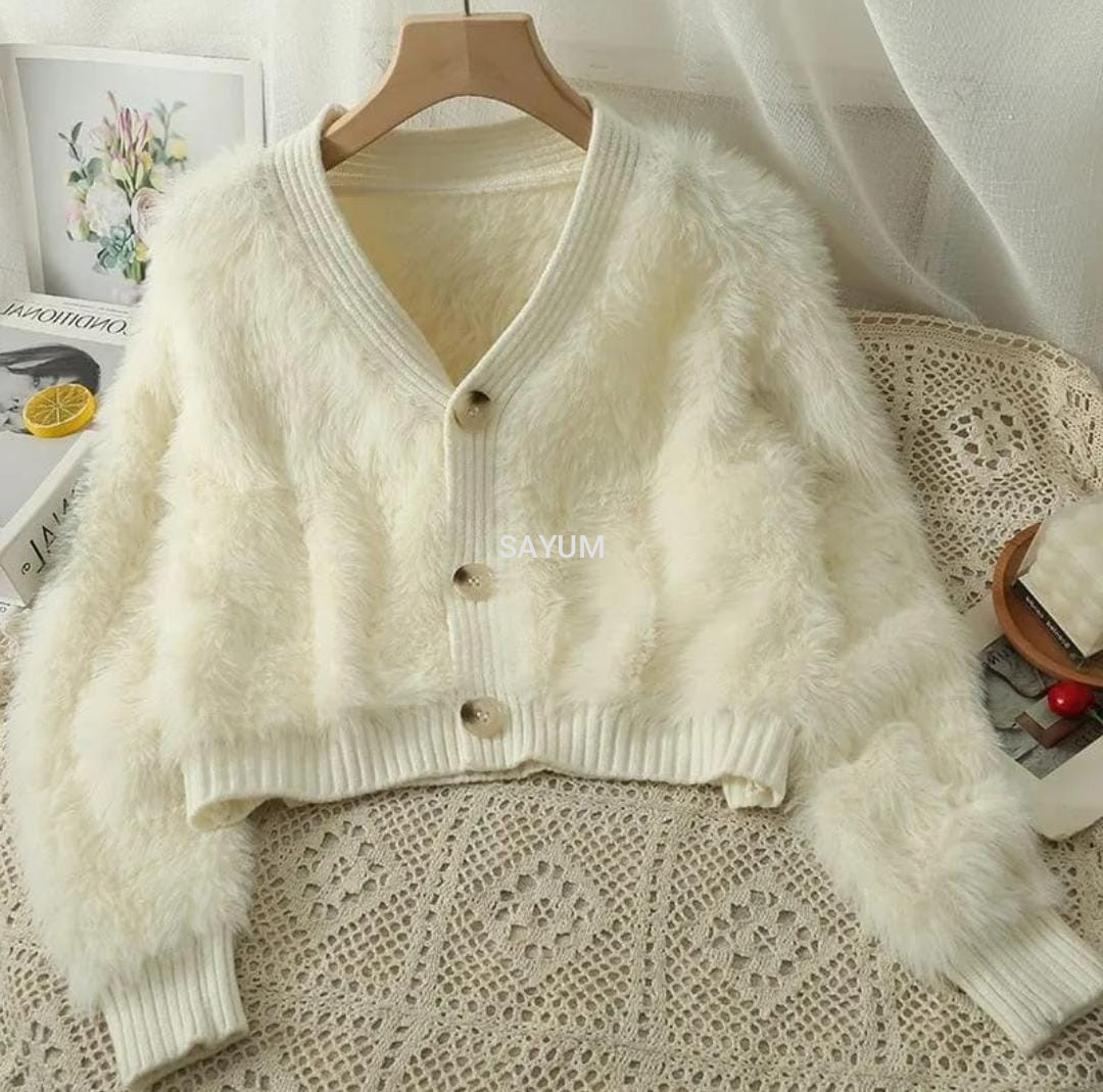 Faux Mink Velvet Short Cardigan